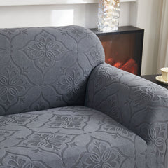 3D Damask Jacquard Stretch Sofa Cover Thick Polar Fleece Couch Slipcover with Straps - Ornate Home
