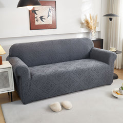 3D Damask Jacquard Stretch Sofa Cover Thick Polar Fleece Couch Slipcover with Straps - Ornate Home