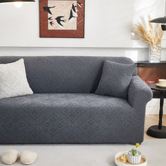 3D Damask Jacquard Stretch Sofa Cover Thick Polar Fleece Couch Slipcover with Straps - Ornate Home