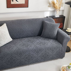 3D Damask Jacquard Stretch Sofa Cover Thick Polar Fleece Couch Slipcover with Straps - Ornate Home