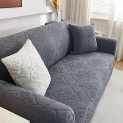 3D Damask Jacquard Stretch Sofa Cover Thick Polar Fleece Couch Slipcover with Straps - Ornate Home