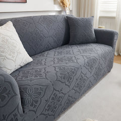 3D Damask Jacquard Stretch Sofa Cover Thick Polar Fleece Couch Slipcover with Straps - Ornate Home