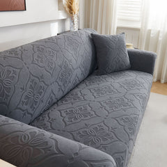 3D Damask Jacquard Stretch Sofa Cover Thick Polar Fleece Couch Slipcover with Straps - Ornate Home