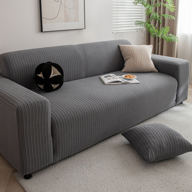 3D Grid Jacquard Sofa Cover, High Stretch Plush Waffle Couch Slipcover with Tie Straps - Ornate Home