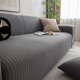 3D Grid Jacquard Sofa Cover, High Stretch Plush Waffle Couch Slipcover with Tie Straps - Ornate Home