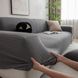 3D Grid Jacquard Sofa Cover, High Stretch Plush Waffle Couch Slipcover with Tie Straps - Ornate Home