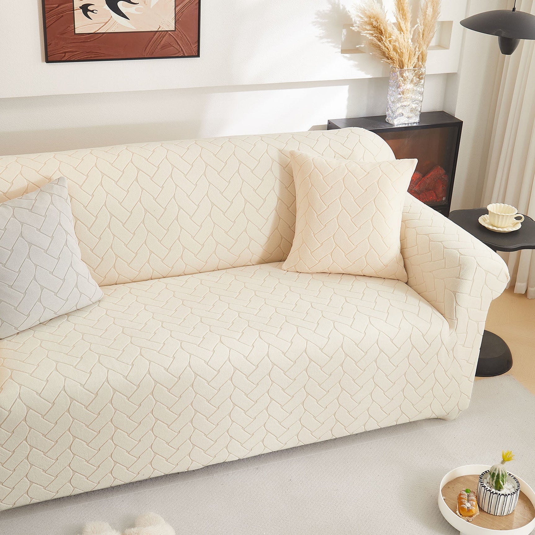 3D Jacquard Couch Slipcover, Washable Non Slip Soft Couch Sofa Cover for Kids, Pets - Ornate Home