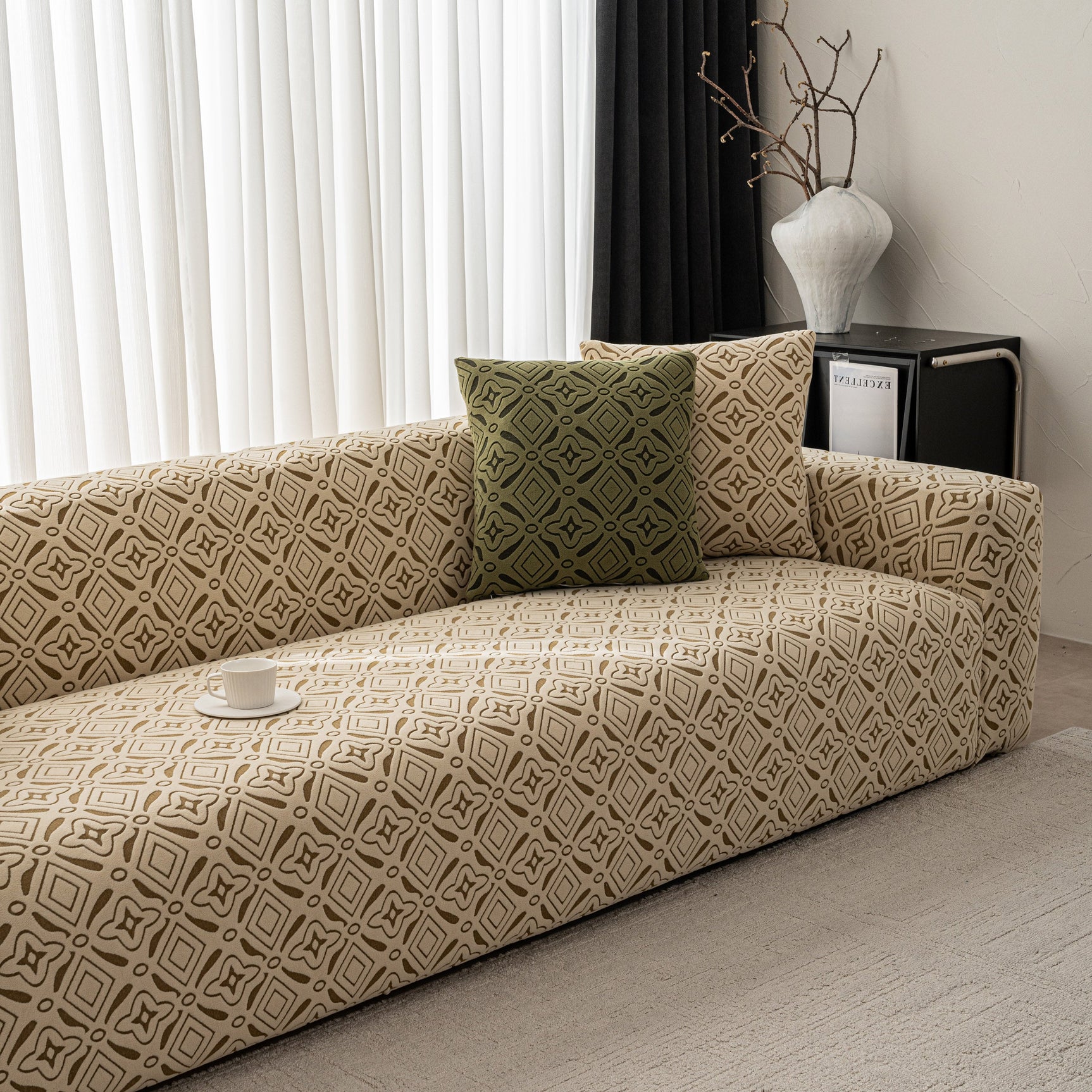 3D Jacquard Geometric Sofa Cover, High Stretch Soft Polar Fleece Slipcover for Couch - Ornate Home
