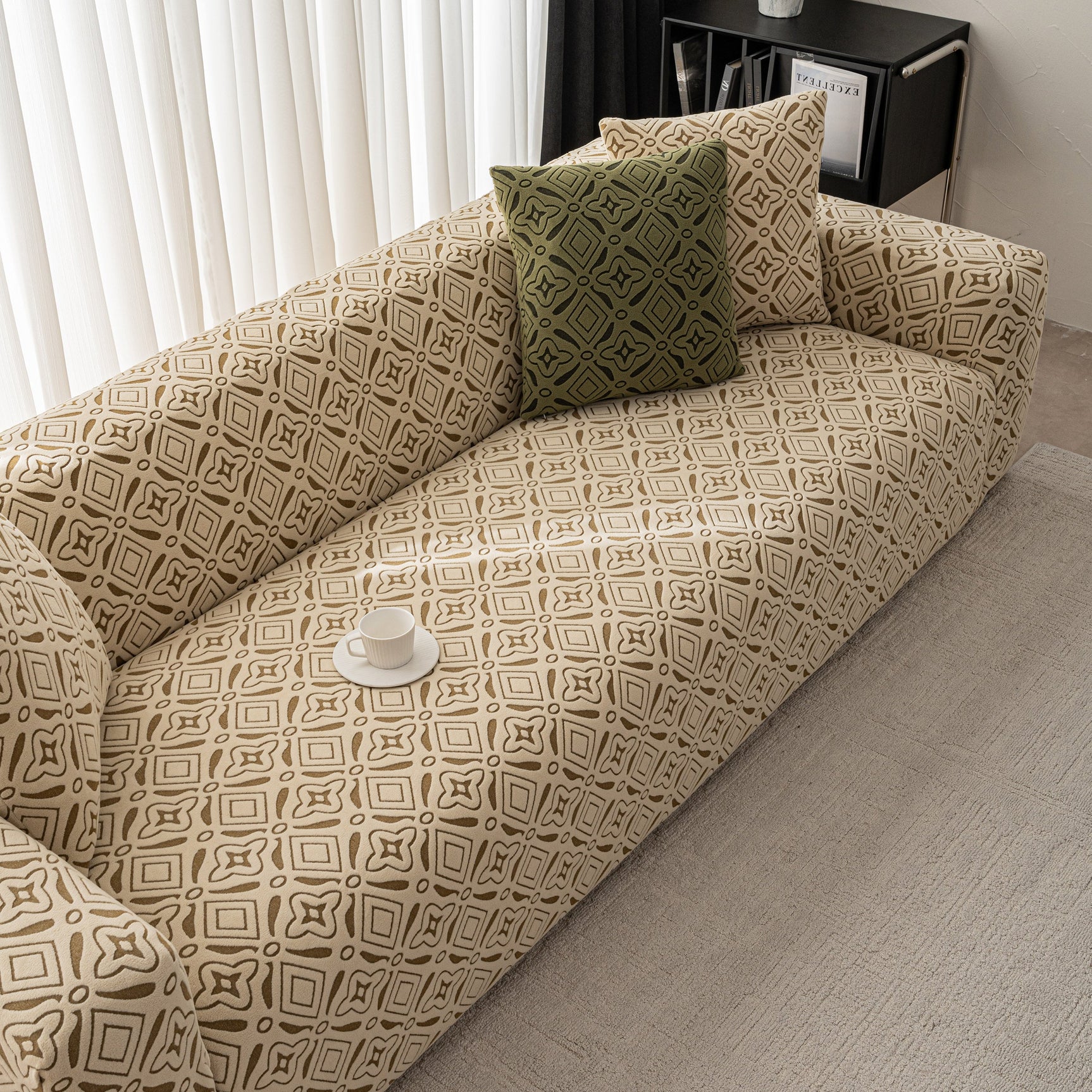 3D Jacquard Geometric Sofa Cover, High Stretch Soft Polar Fleece Slipcover for Couch - Ornate Home