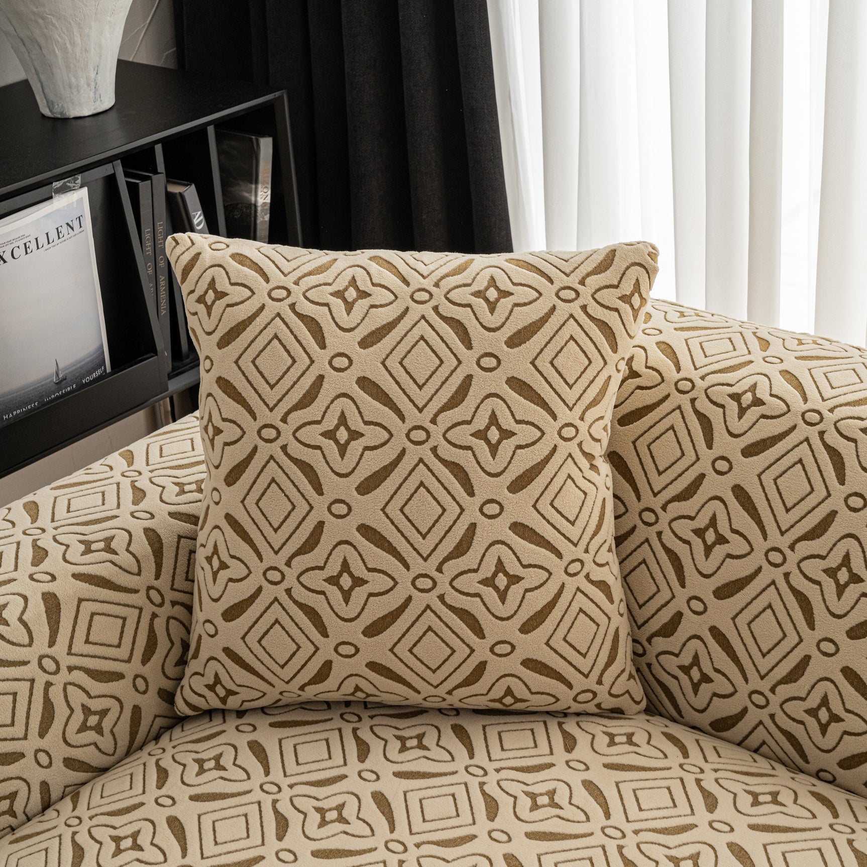 3D Jacquard Geometric Sofa Cover, High Stretch Soft Polar Fleece Slipcover for Couch - Ornate Home