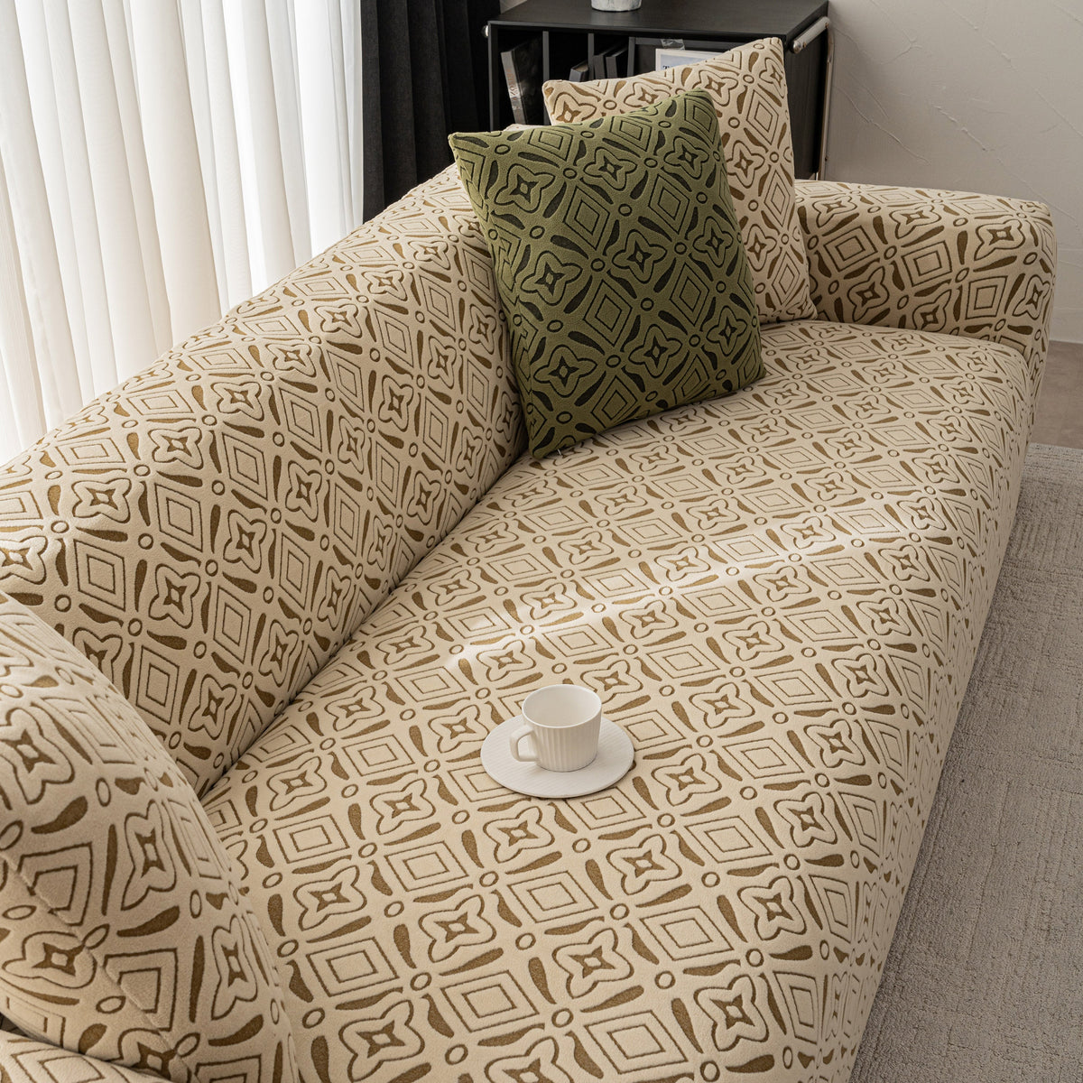 3D Jacquard Geometric Sofa Cover, High Stretch Soft Polar Fleece Slipcover for Couch - Ornate Home