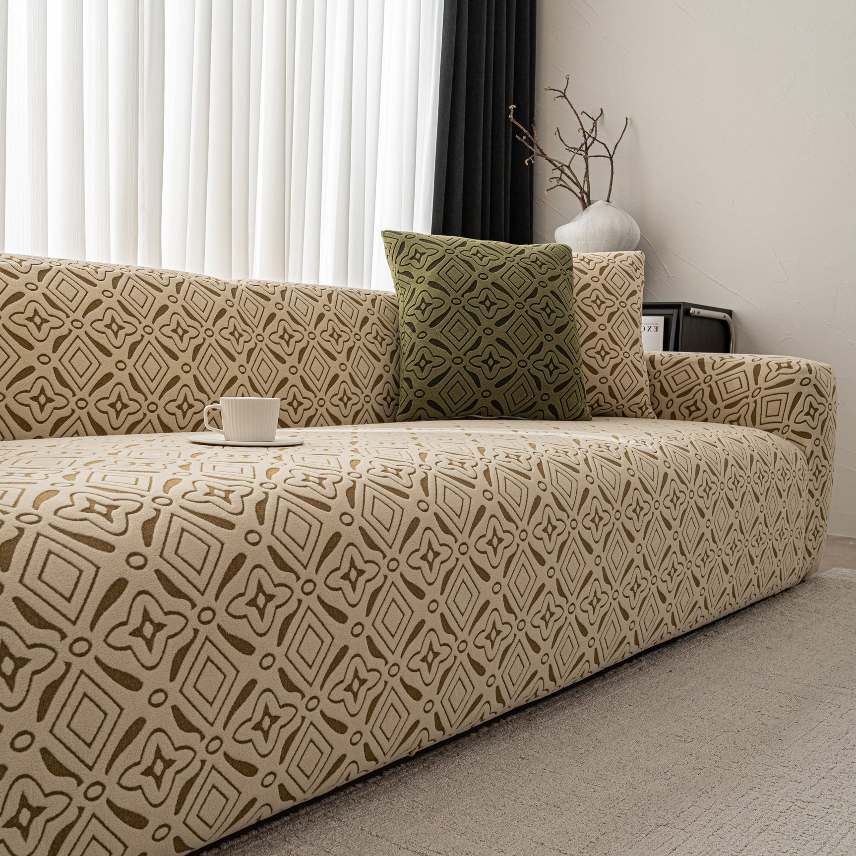 3D Jacquard Geometric Sofa Cover, High Stretch Soft Polar Fleece Slipcover for Couch - Ornate Home