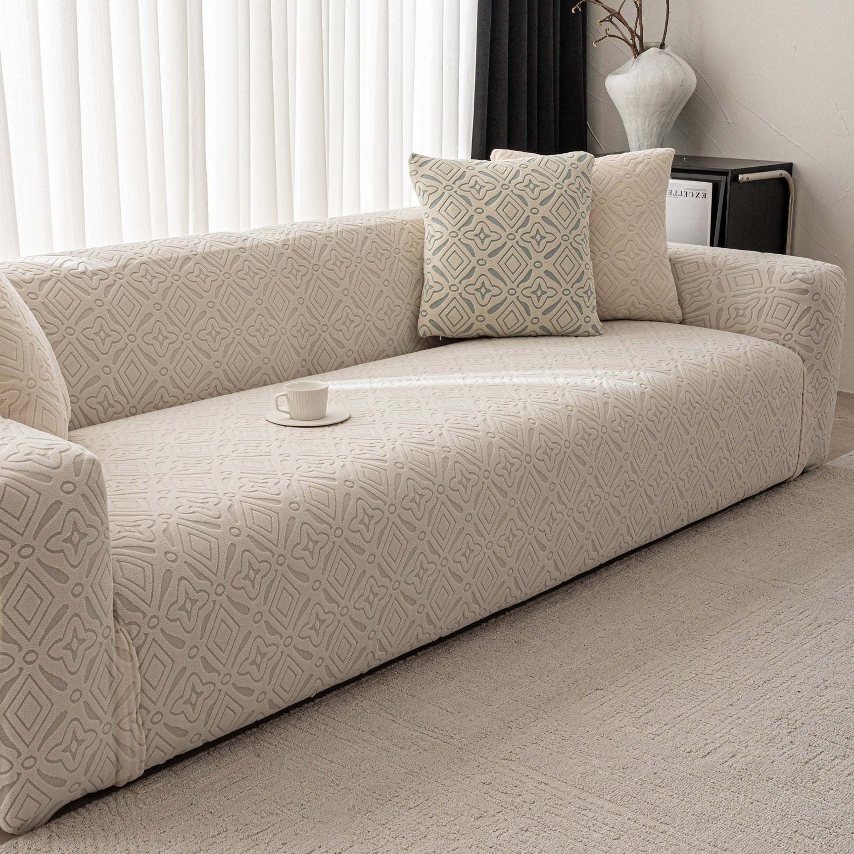 3D Jacquard Geometric Sofa Cover, High Stretch Soft Polar Fleece Slipcover for Couch - Ornate Home