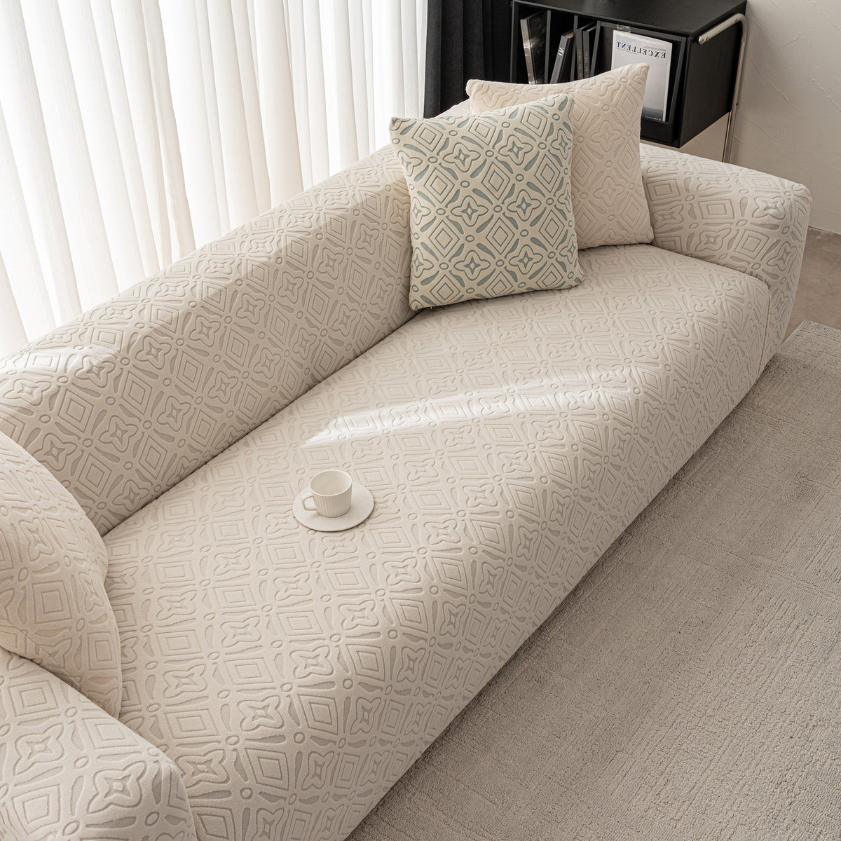 3D Jacquard Geometric Sofa Cover, High Stretch Soft Polar Fleece Slipcover for Couch - Ornate Home