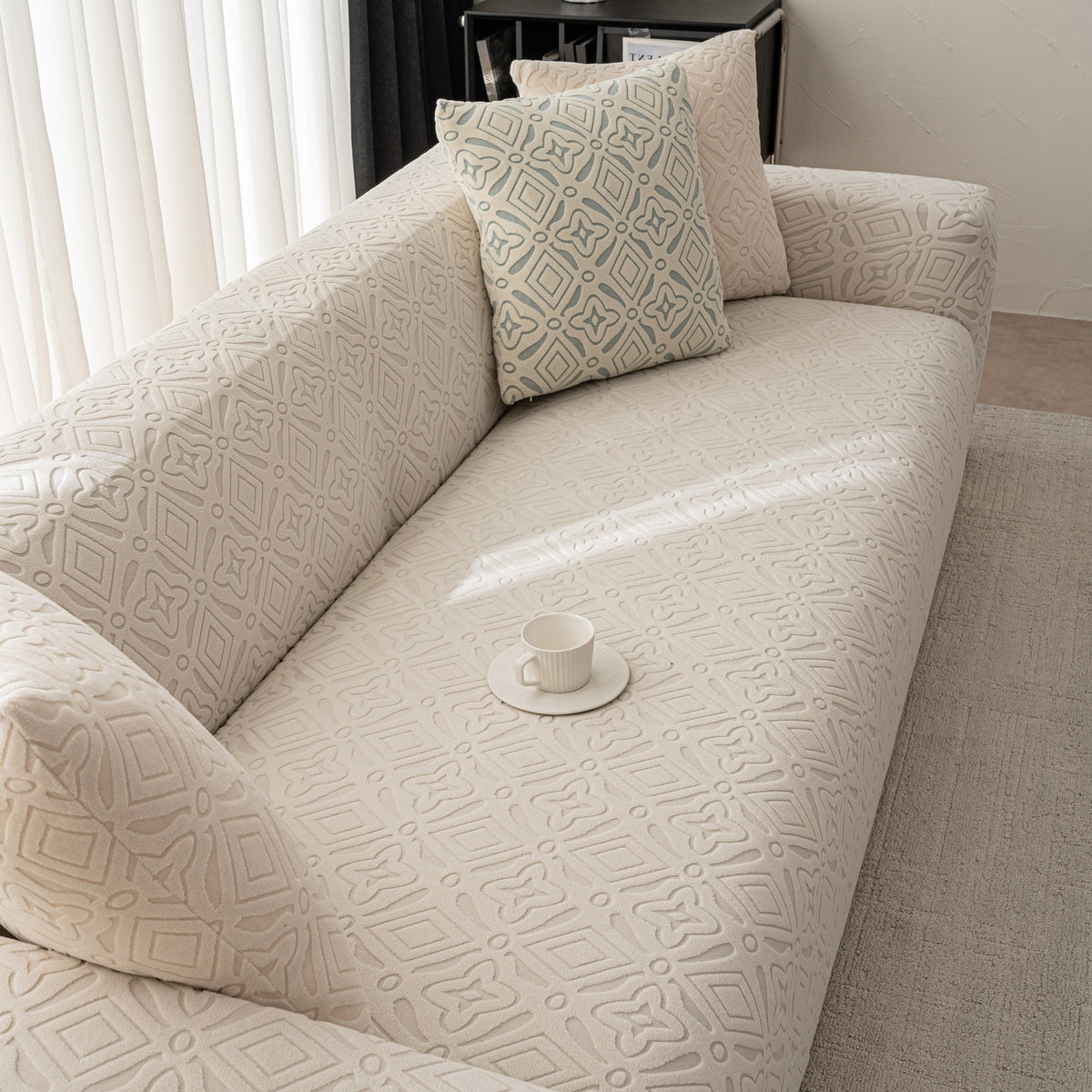 3D Jacquard Geometric Sofa Cover, High Stretch Soft Polar Fleece Slipcover for Couch - Ornate Home