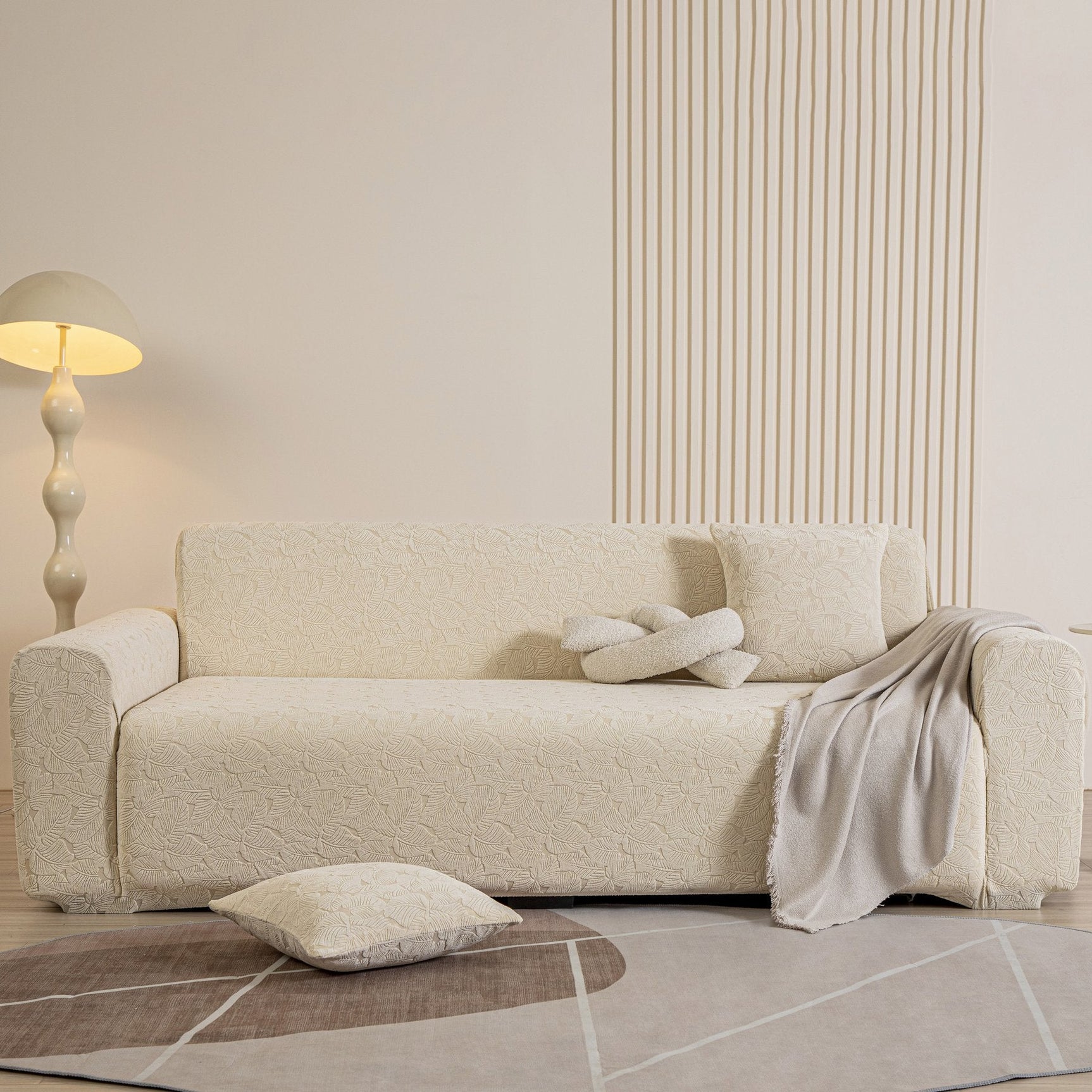 3D Jacquard Leaf Pattern Couch Slipcover, High Stretch Washable Textured Sofa Cover - Ornate Home