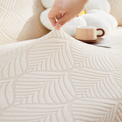 3D Leaves Jacquard Couch Slipcovers Non-Slip Cozy Stretchy Couch Covers for Sectional - Ornate Home