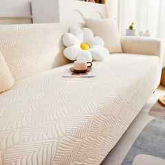 3D Leaves Jacquard Couch Slipcovers Non-Slip Cozy Stretchy Couch Covers for Sectional - Ornate Home