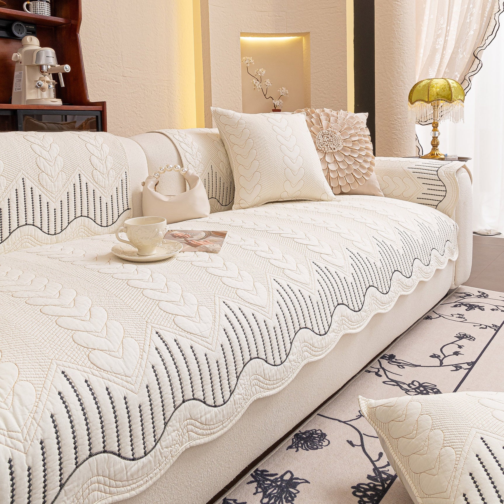 3D Quilted Thick Cotton Sofa Cover Non-Slip Couch Throw for Fabric & Leather Sofas - Ornate Home