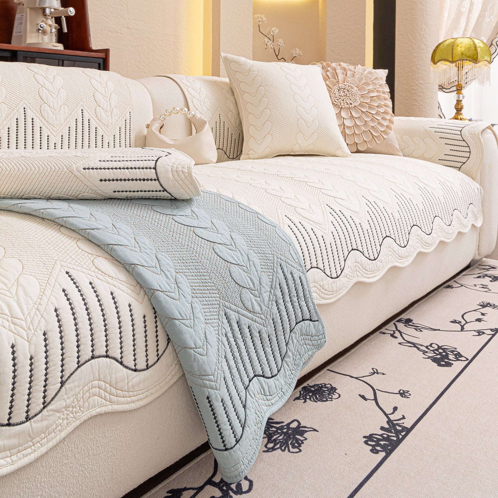 3D Quilted Thick Cotton Sofa Cover Non-Slip Couch Throw for Fabric & Leather Sofas - Ornate Home
