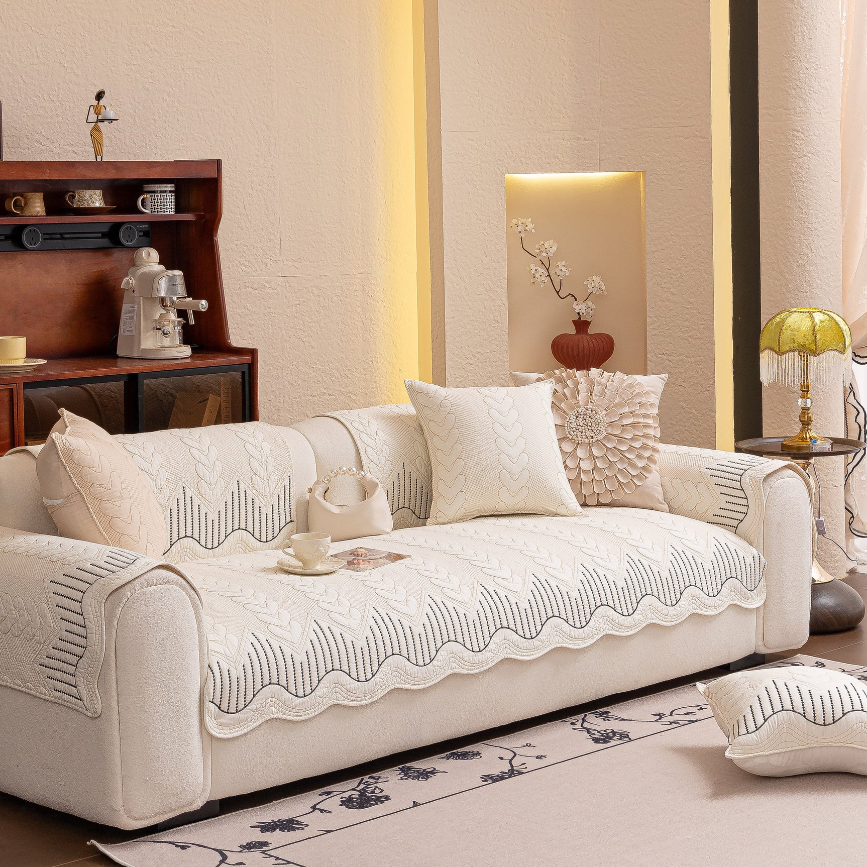 3D Quilted Thick Cotton Sofa Cover Non-Slip Couch Throw for Fabric & Leather Sofas - Ornate Home