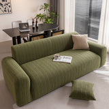 Modern Textured Stretch Sofa Cover, Plush Fleece Sofa Slipcover with 3D Stripe Texture