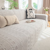 High Stretch Embossed Geometric Slipcover for Couch, Cozy Plush Fleece Couch Cover