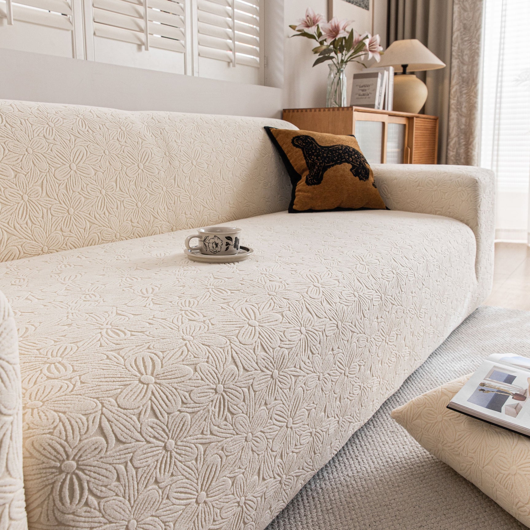 High Elastic Floral Couch Slipcover, Jacquard Stretch Non-Slip Furniture Protector