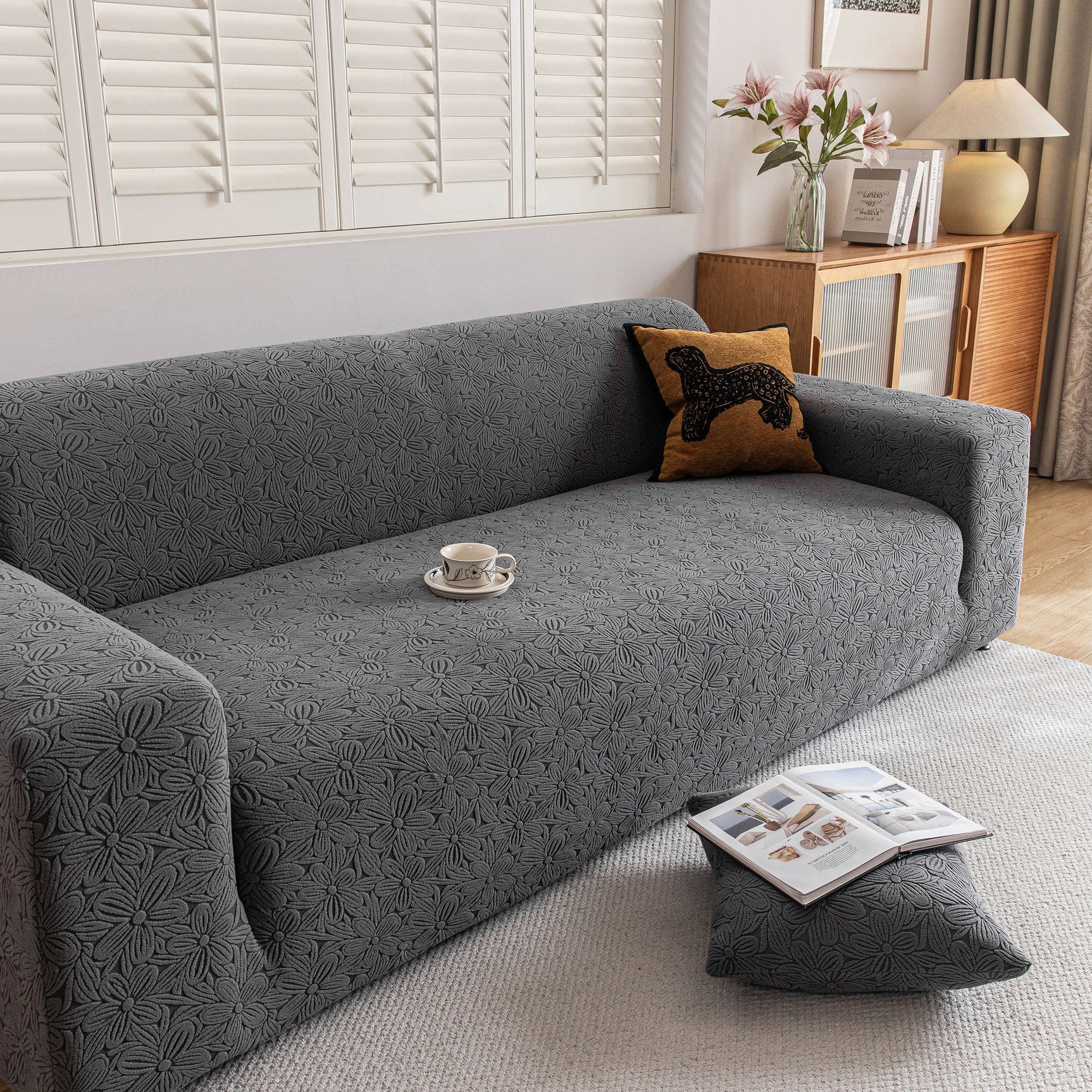 High Elastic Floral Couch Slipcover, Jacquard Stretch Non-Slip Furniture Protector