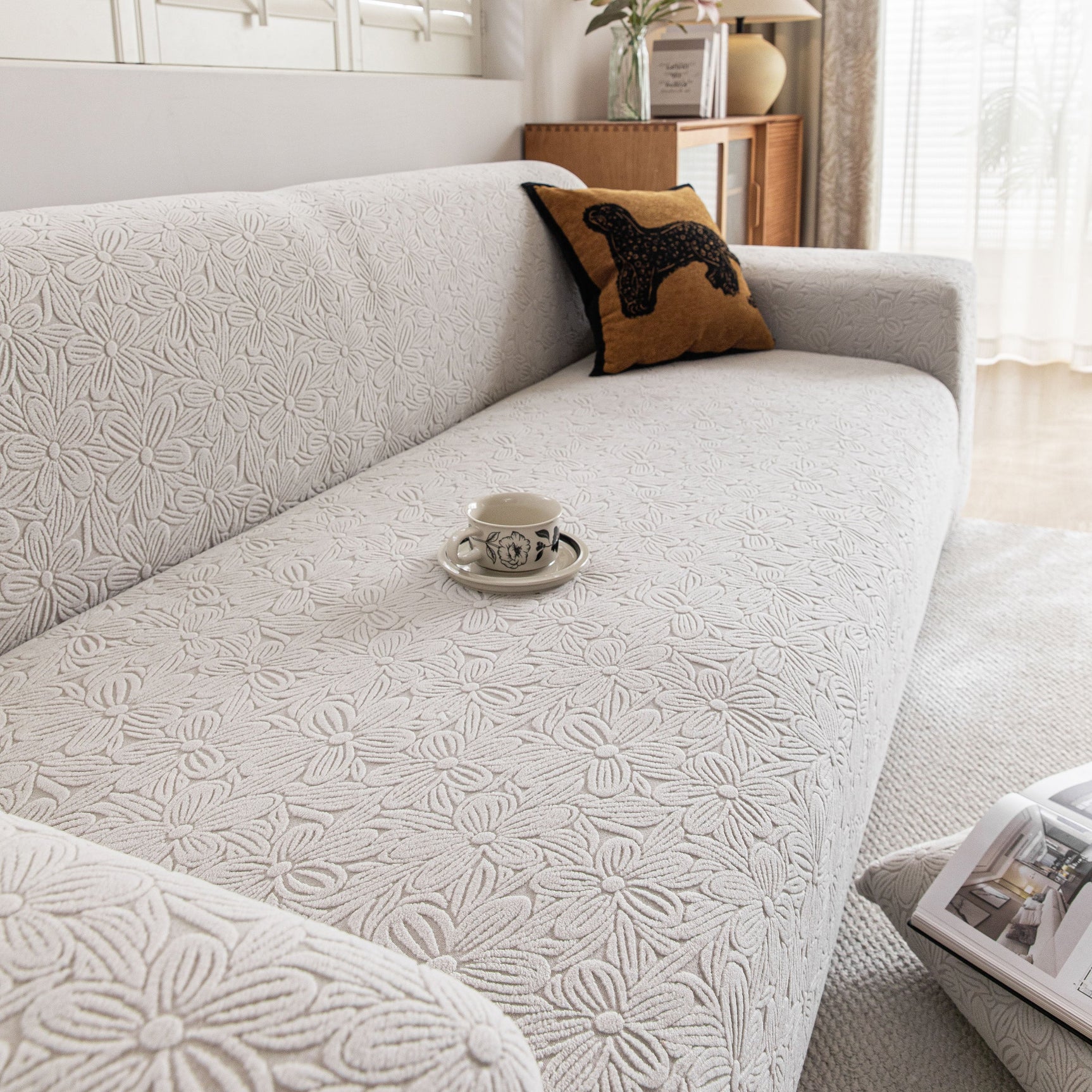High Elastic Floral Couch Slipcover, Jacquard Stretch Non-Slip Furniture Protector