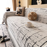 Modern Couch Protector Blanket Woven Chenille Sofa Cover Throw with Artistic Grid