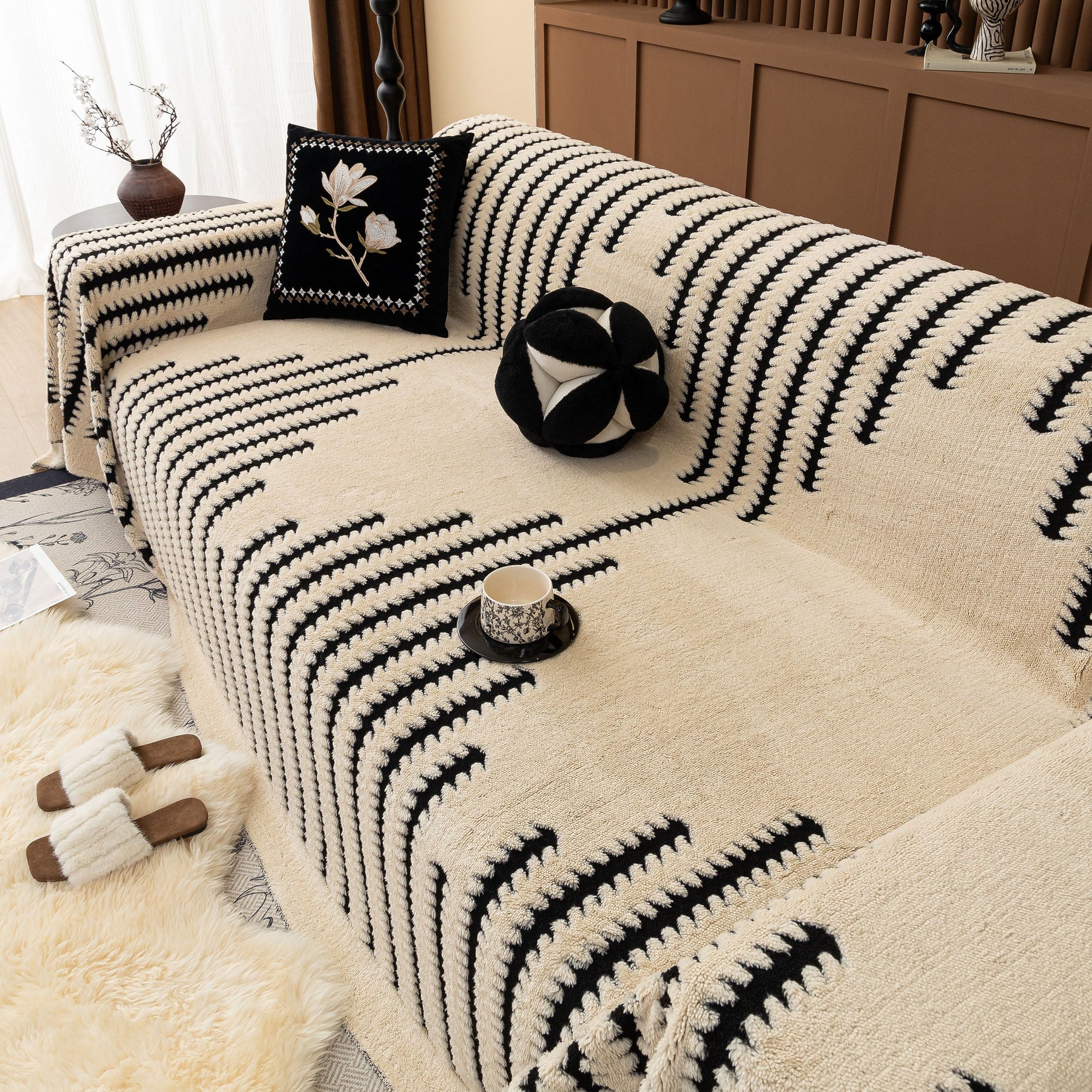 Jacquard Fleece Throw Blanket for Couch Plush Fuzzy Cozy Soft Blankets and Throws for Sofa