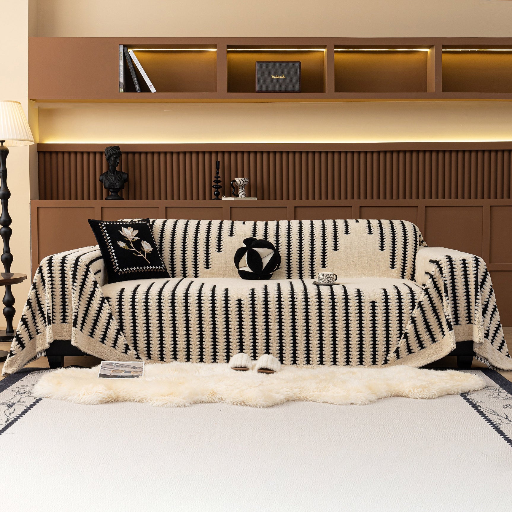 Jacquard Fleece Throw Blanket for Couch Plush Fuzzy Cozy Soft Blankets and Throws for Sofa