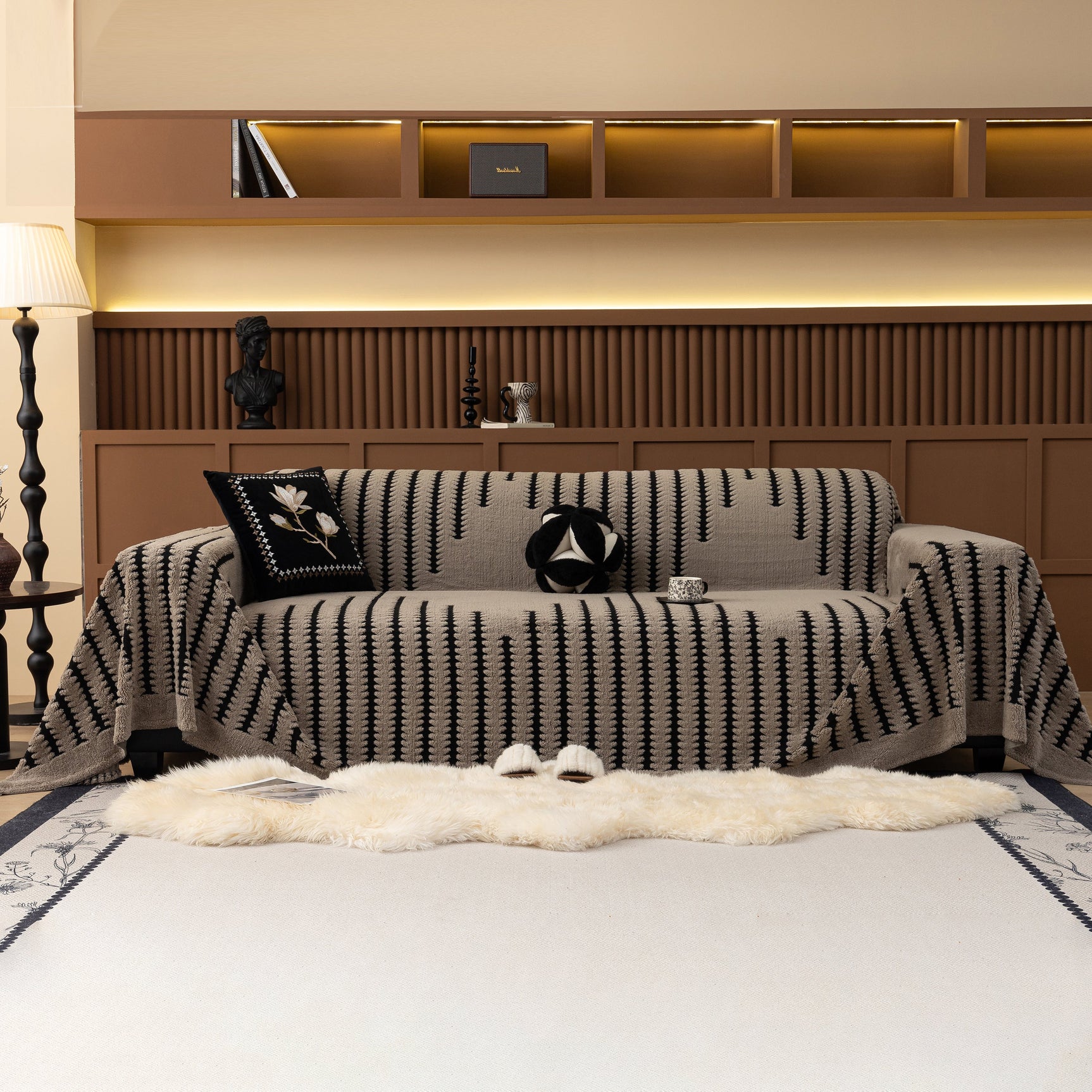 Jacquard Fleece Throw Blanket for Couch Plush Fuzzy Cozy Soft Blankets and Throws for Sofa