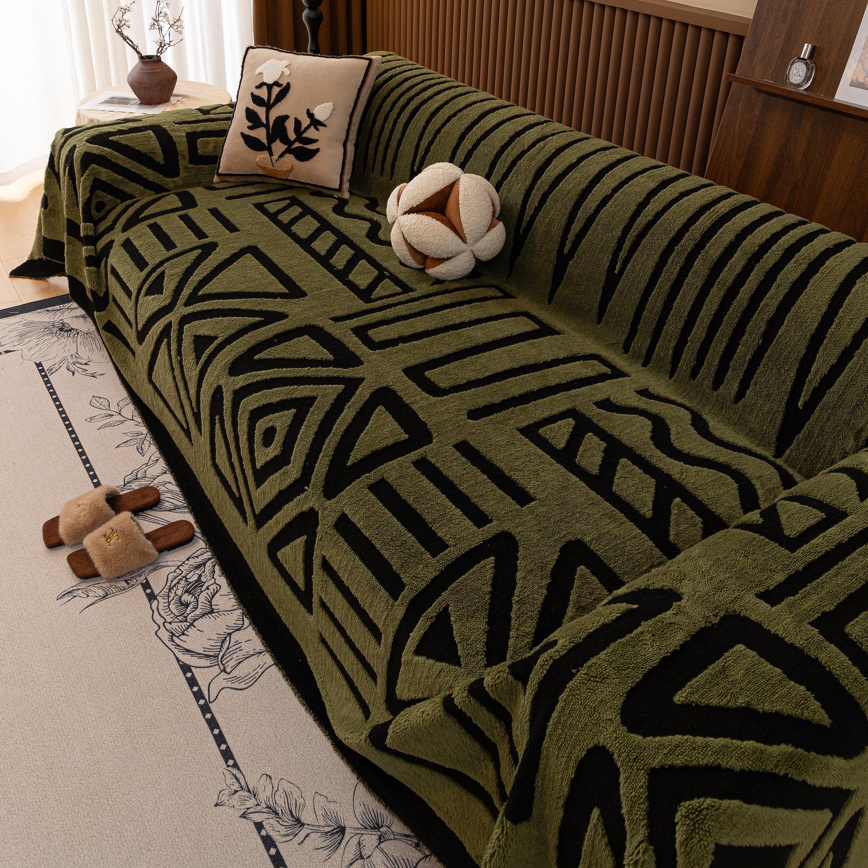 Boho Plush Couch Cover Bohemian Throw Blanket Decor Covers Sofa Chair Furniture Bed