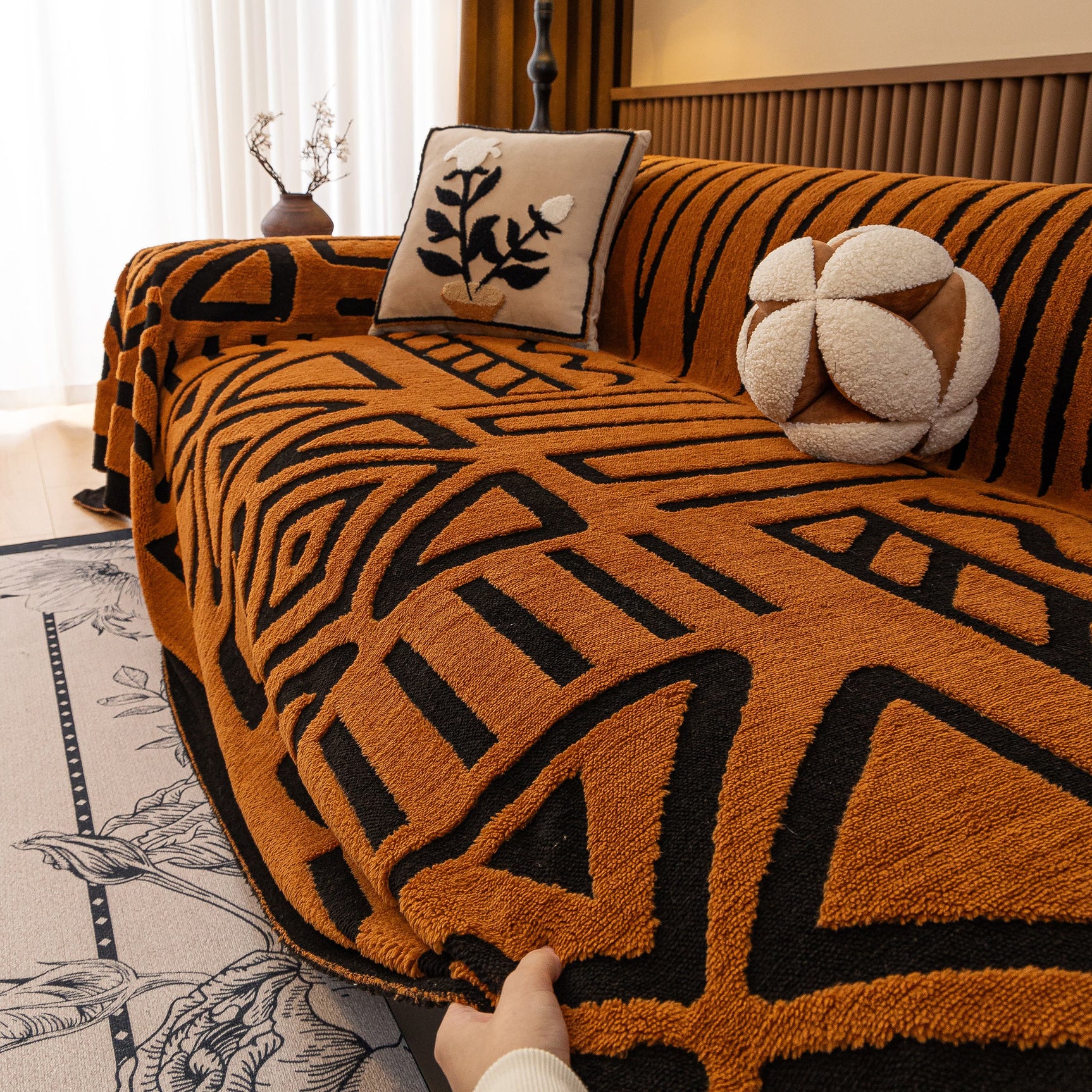Boho Plush Couch Cover Bohemian Throw Blanket Decor Covers Sofa Chair Furniture Bed