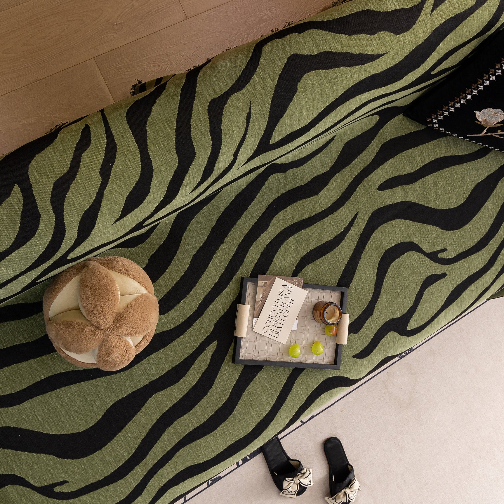 Zebra Striped Chenille Throw Sofa Cover Full-Cover Decorative Furniture Slipcover