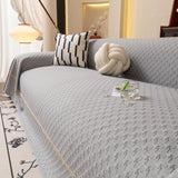 Jacquard Ice Silk Sofa Throw Cover with Gold Trim, Summer Cooling Couch Slipcover