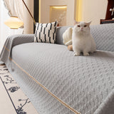 Jacquard Ice Silk Sofa Throw Cover with Gold Trim, Summer Cooling Couch Slipcover