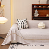 Jacquard Ice Silk Sofa Throw Cover with Gold Trim, Summer Cooling Couch Slipcover