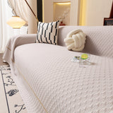 Jacquard Ice Silk Sofa Throw Cover with Gold Trim, Summer Cooling Couch Slipcover