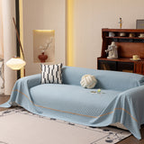 Jacquard Ice Silk Sofa Throw Cover with Gold Trim, Summer Cooling Couch Slipcover