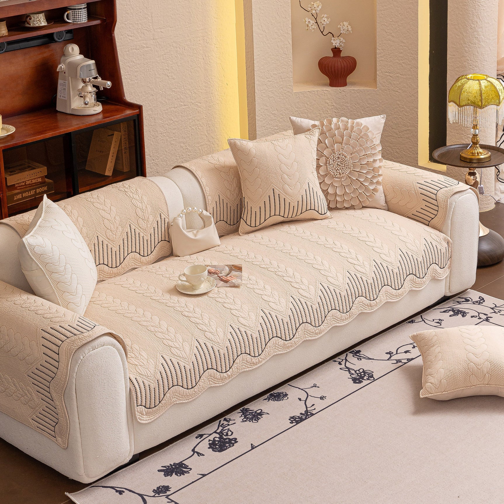 3D Quilted Thick Cotton Sofa Cover Non-Slip Couch Throw for Fabric & Leather Sofas