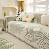 Geometric Radial Striped L-Shape Sofa Cover: Thick, Reversible Furniture Blanket for Kids and Pets