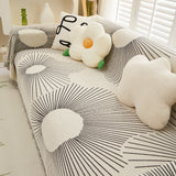 Geometric Radial Striped L-Shape Sofa Cover: Thick, Reversible Furniture Blanket for Kids and Pets