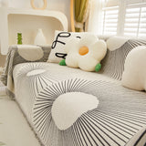 Geometric Radial Striped L-Shape Sofa Cover: Thick, Reversible Furniture Blanket for Kids and Pets