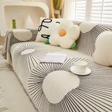 Geometric Radial Striped L-Shape Sofa Cover: Thick, Reversible Furniture Blanket for Kids and Pets