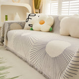 Geometric Radial Striped L-Shape Sofa Cover: Thick, Reversible Furniture Blanket for Kids and Pets