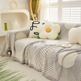 Geometric Radial Striped L-Shape Sofa Cover: Thick, Reversible Furniture Blanket for Kids and Pets
