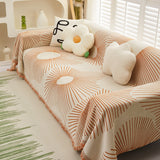 Geometric Radial Striped L-Shape Sofa Cover: Thick, Reversible Furniture Blanket for Kids and Pets